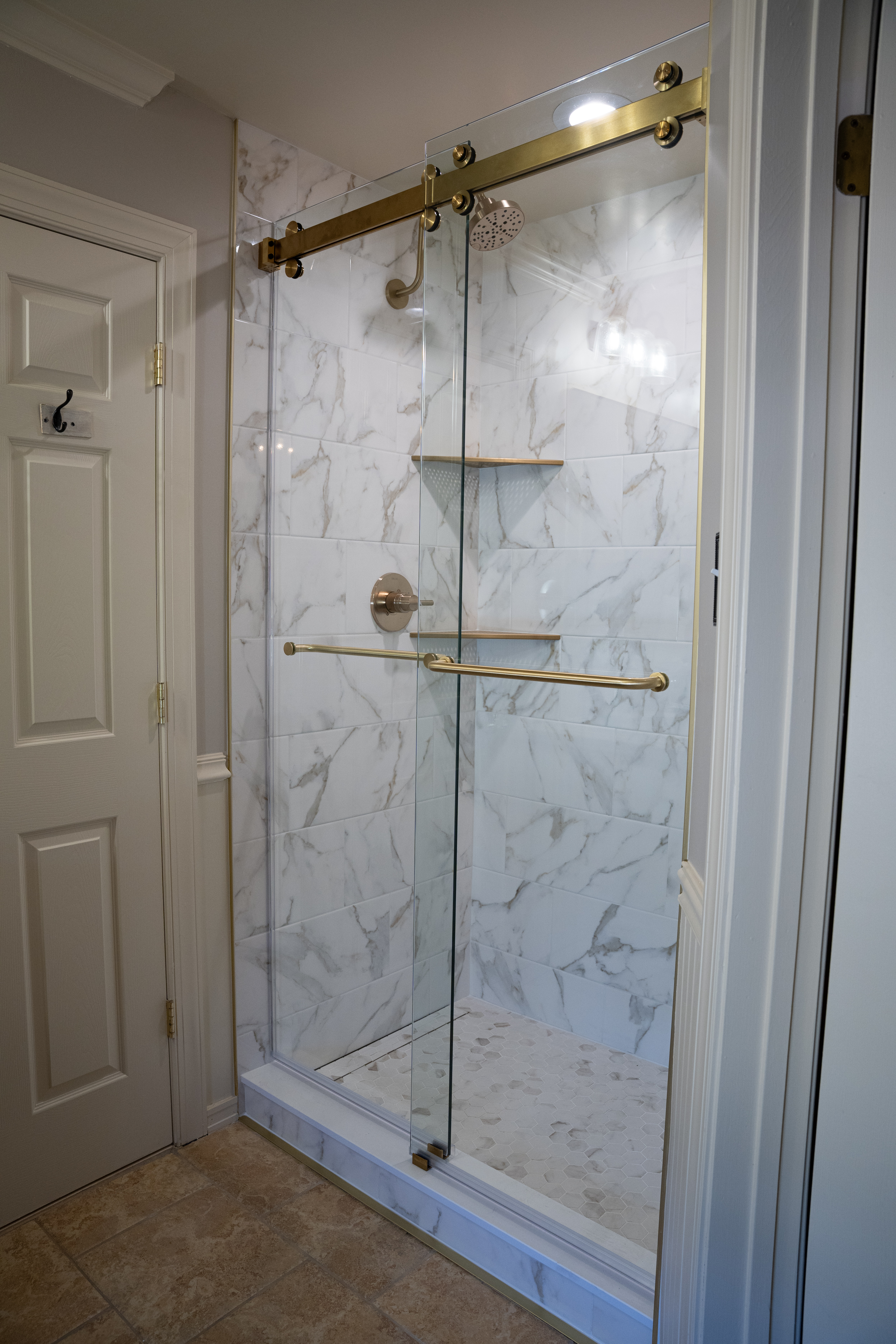 Frameless shower door installation in Doylestown bathroom